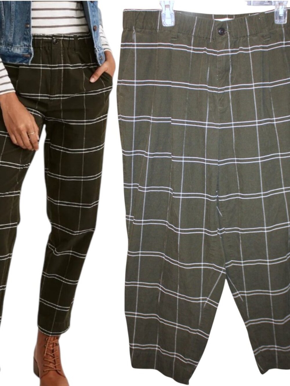 MADEWELL Dark Green Corduroy Plaid Pants Women's 2X Academia Cozy Lagenlook